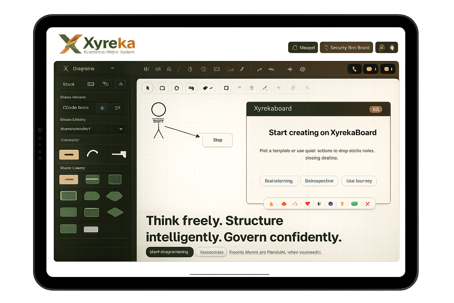 Xyreka workflow showing Visio import, AI code generation, and Mermaid/PlantUML export